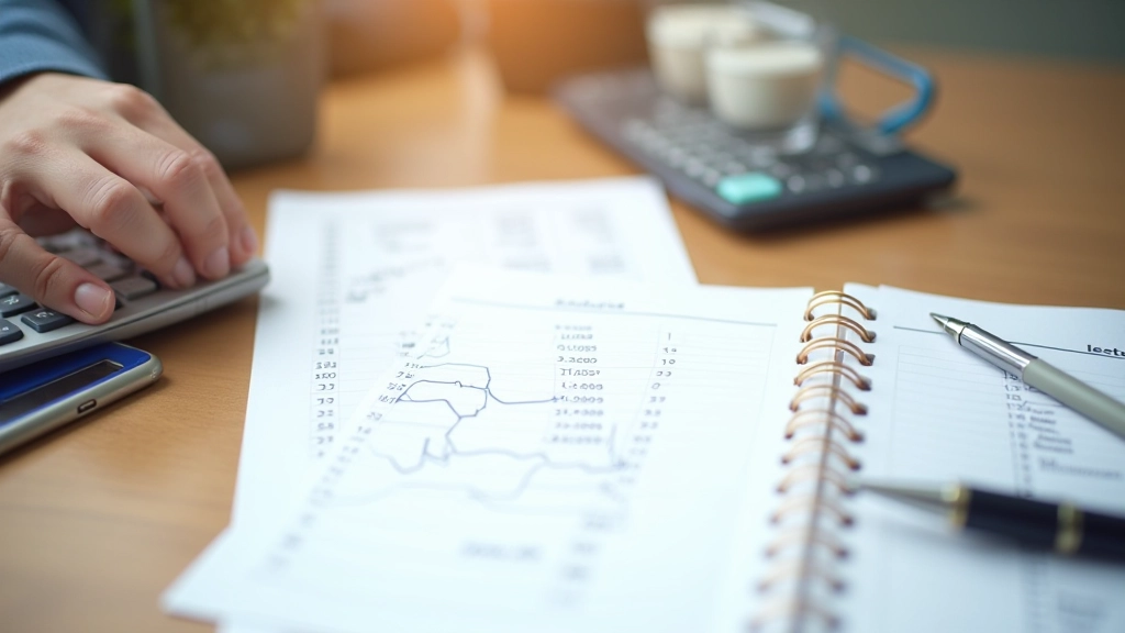 Calculator next to written budget figures and savings goal list on notebook
