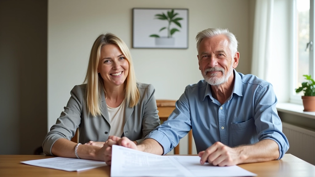 Two parents discussing financial plans with documents spread on table
