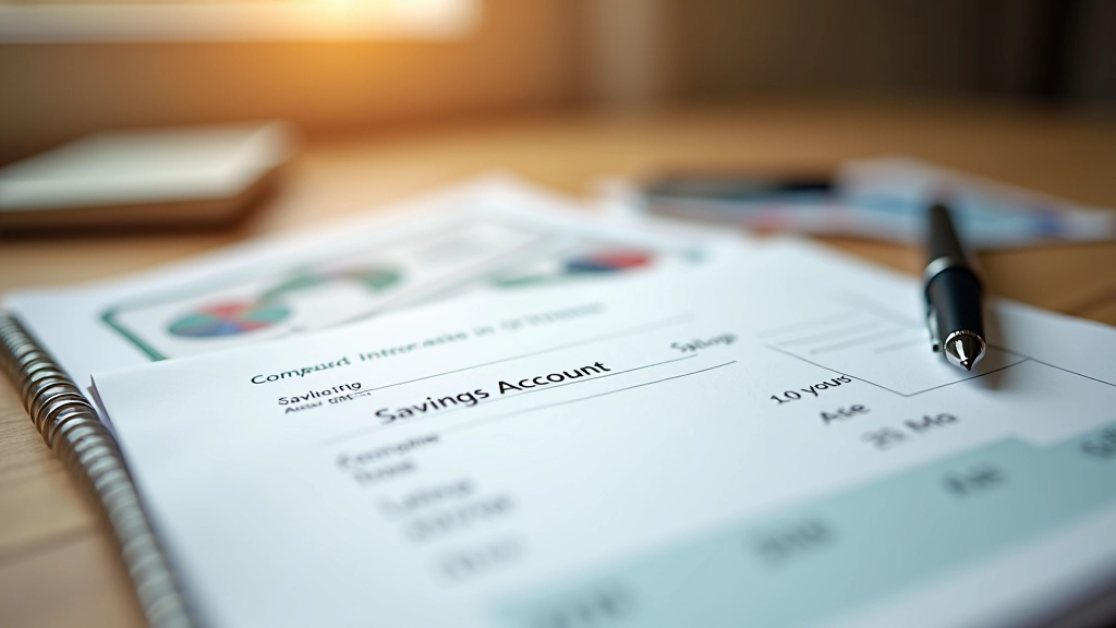Close-up of opened savings passbook and pen on wooden table showing account details